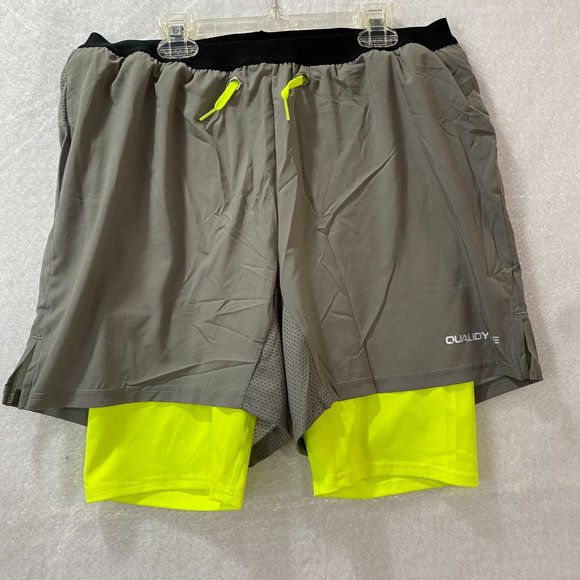Qualidyne Men's Shorts Gray Green Men's Large Lightweight Exercise Active Wear - Picture 5 of 10